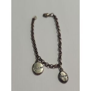 Sterling Silver Starter Charm Bracelet with 'IMAGINE' and 'DREAM' Charms
